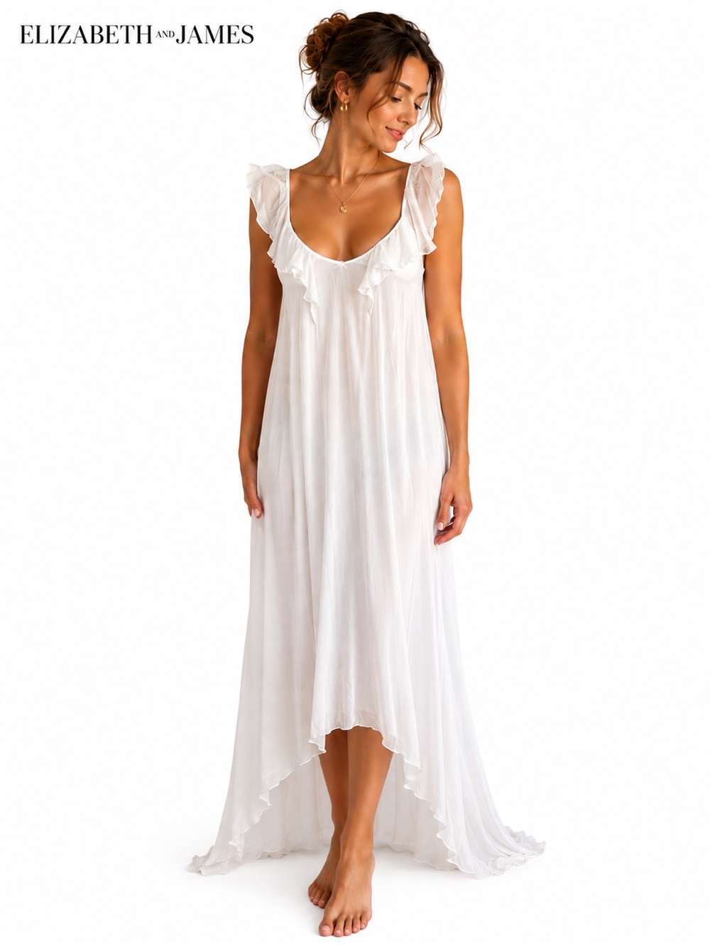 Elizabeth and James 100% Silk Ivory cream High Low  Dress Size 2  Fairycore Boho